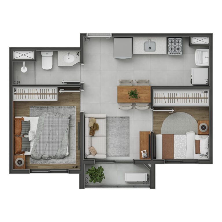 2 Dorms. - 36m²