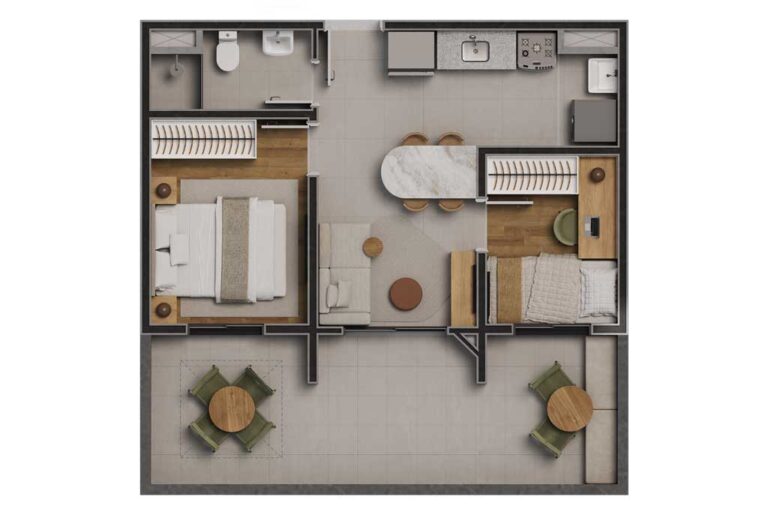 2 Dorms. (Garden) 51m²